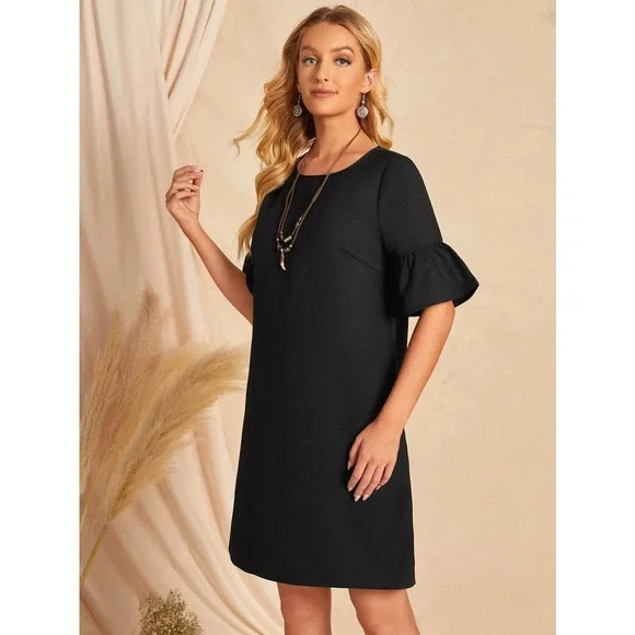 boho short sleeve Bell Cuff Tunic Dress black - Picture 5 of 5